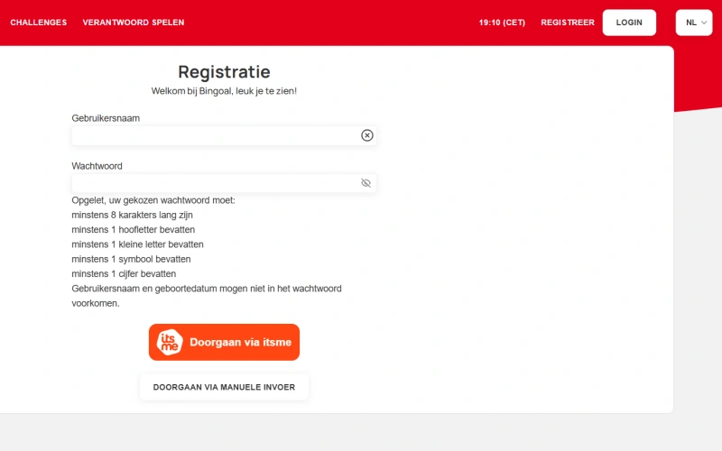 Bingoal casino registratiepagina
